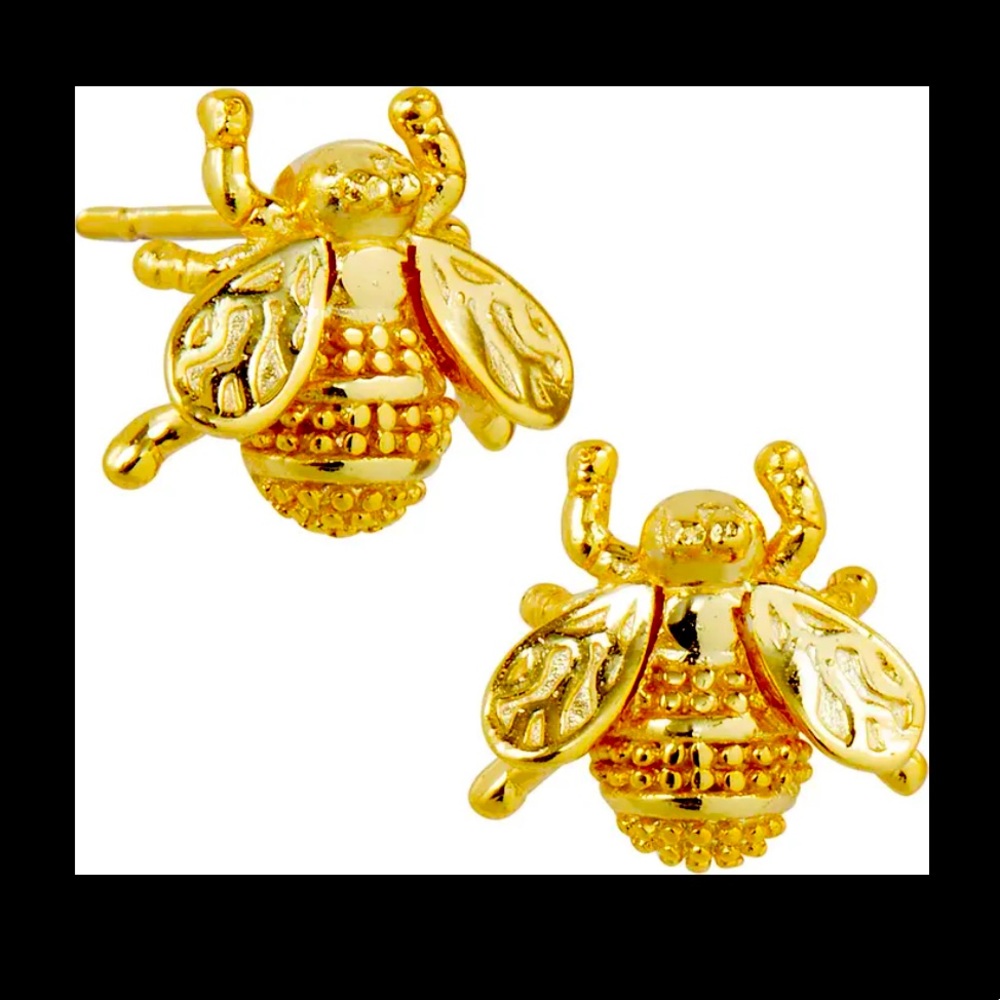SAVVY CIE 18K Gold Bee 🐝 Stud Earrings - Picture 2 of 10